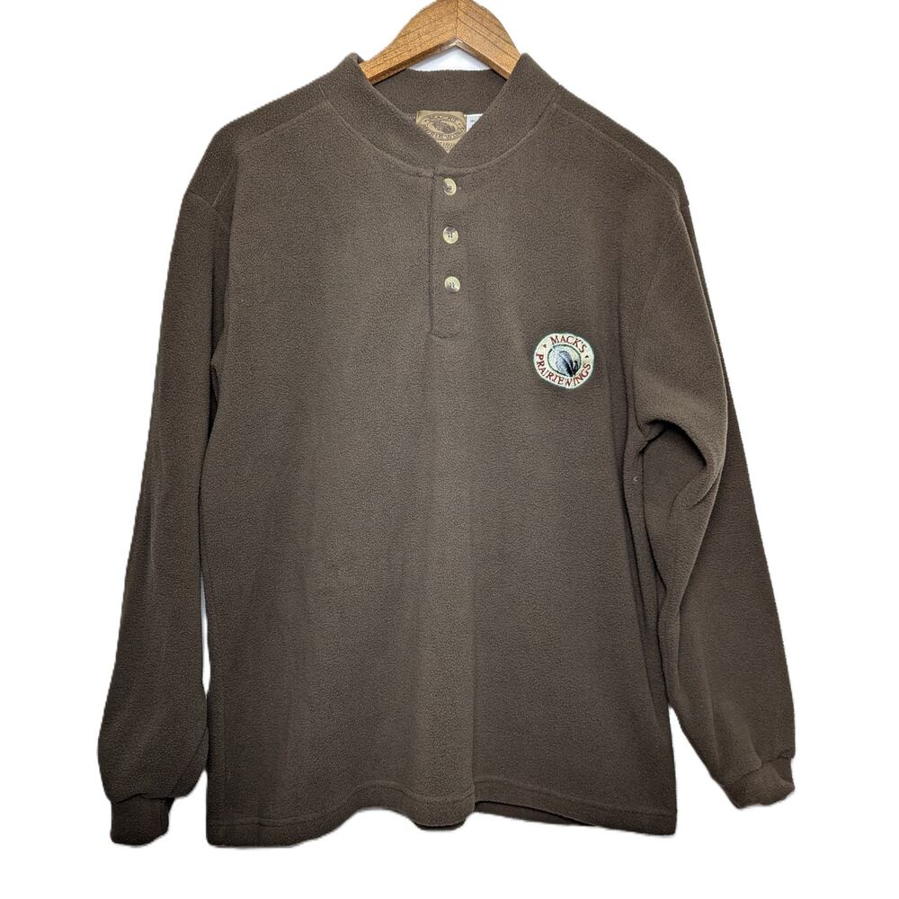 Men's Mack's Prairie Wings Brown Fleece Pullover Henley Shirt w/Logo Size S